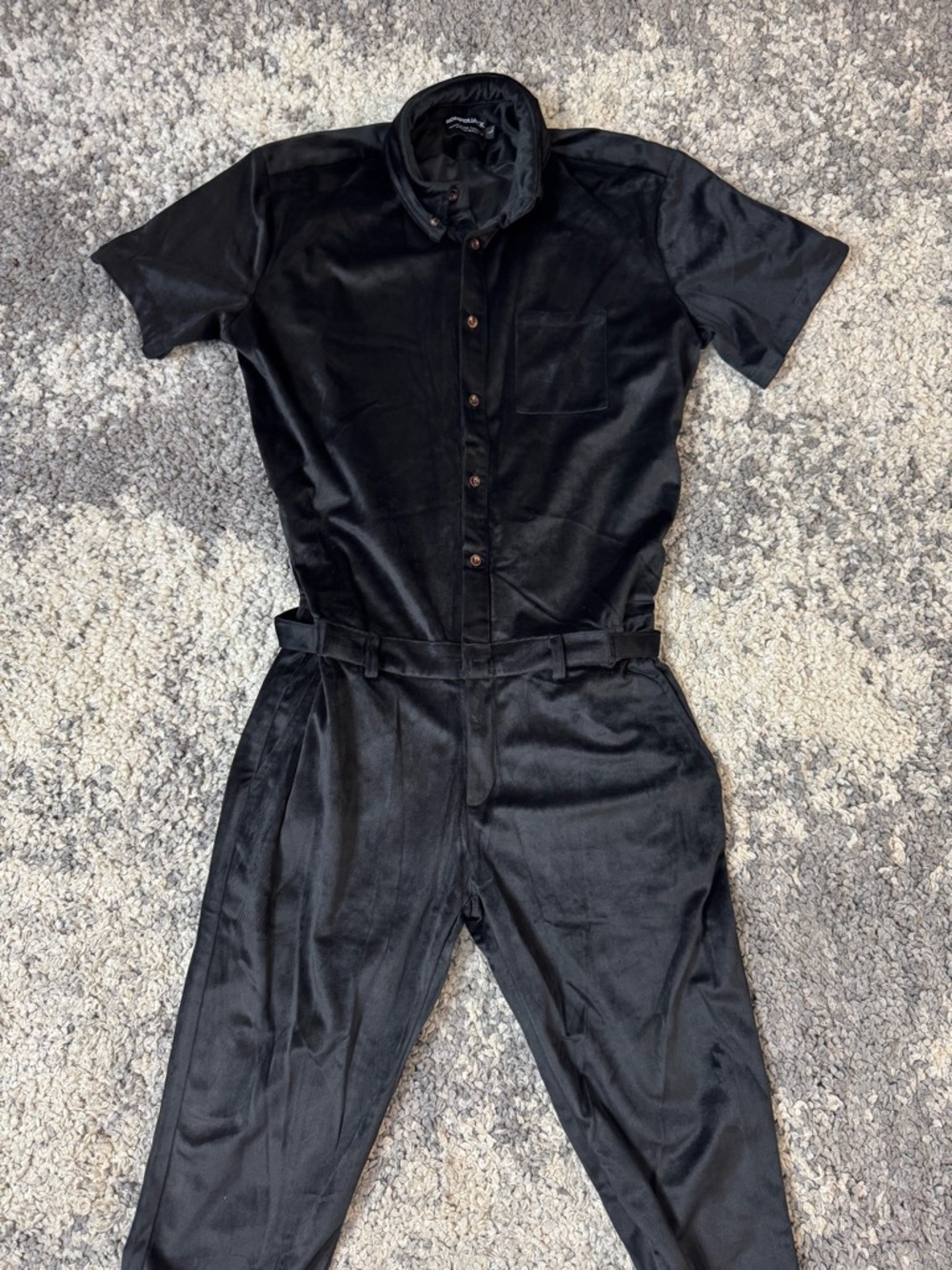 RomperJack, Mens Black Short-Sleeve Long Pants Jumpsuit One-Piece, Large